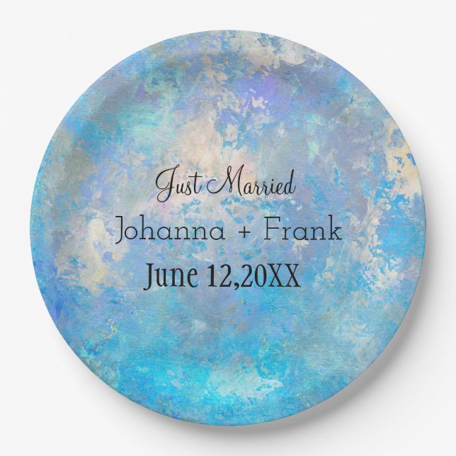 Just Married Blue Paper Plates (Front)