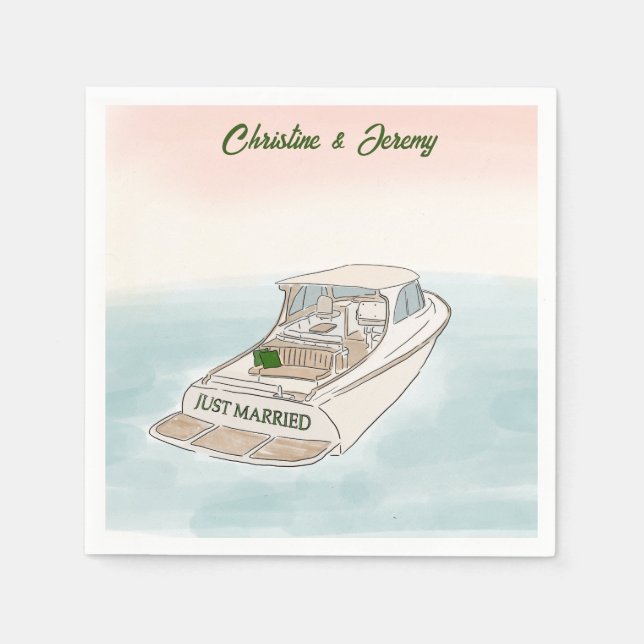 Just Married Boat cocktail Napkins (Front)
