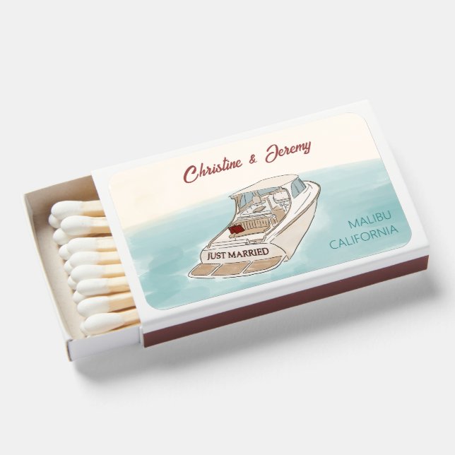 Just married boat for wedding  matchboxes (Front Open)