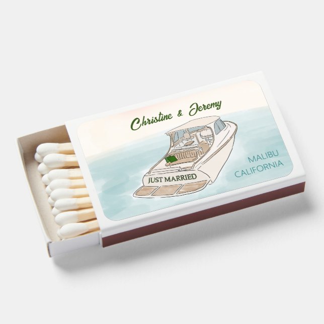 Just Married Boat Matchbox Matchboxes (Front Open)