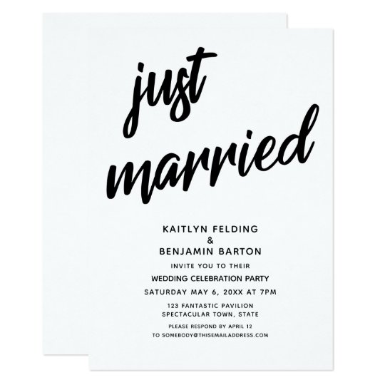 Just Married Bold Script Wedding Reception Event Invitation