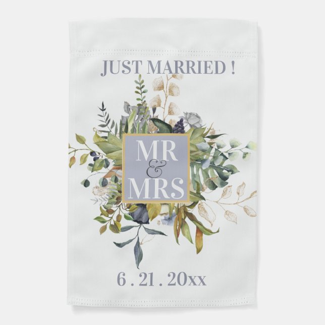 JUST MARRIED, Botanical, Mr & Mrs Garden Flag (Front)