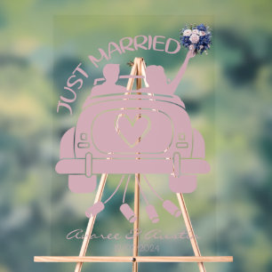 Just Married Bridal Bouquet Vintage Car Acrylic  Sign