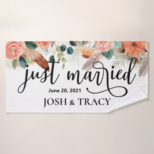 Just married bridal shower gift engagement gift  bath towel