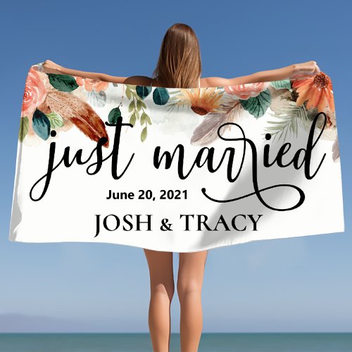 Just married bridal shower gift engagement gift beach towel