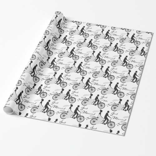 Just Married Bride And Groom Bicycle Wrapping Paper