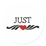 Just Married Bride and Groom Classic Round Sticker