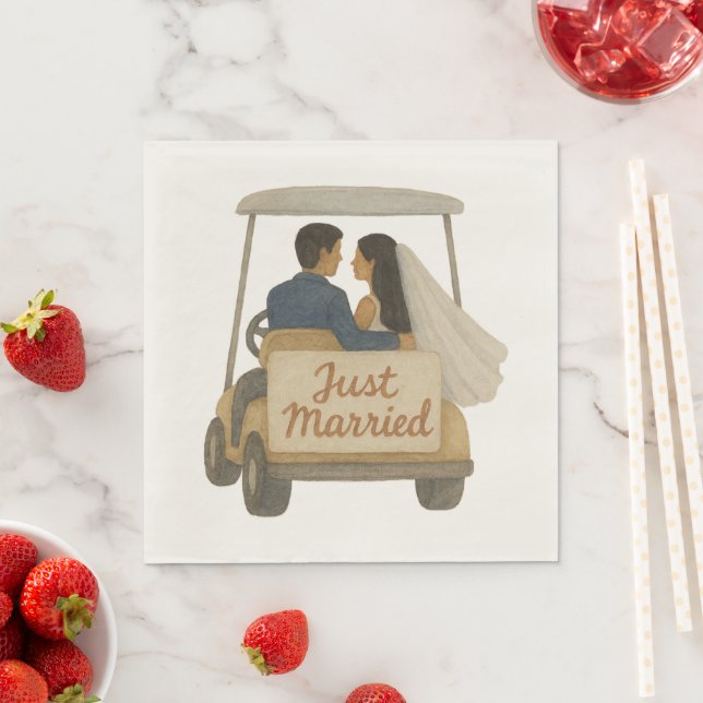 'Just Married' Bride and Groom in a Golf Cart  Napkins (Insitu)