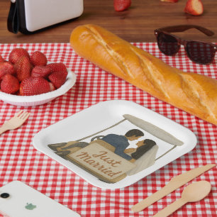 'Just Married' Bride and Groom in a Golf Cart Paper Plates