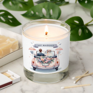 Just Married Bride and Groom in Automobile  Scented Candle