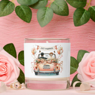 Just Married Bride and Groom in Automobile  Scented Candle