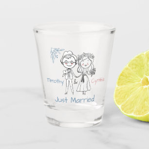 Just Married Bride and Groom Shot Glass