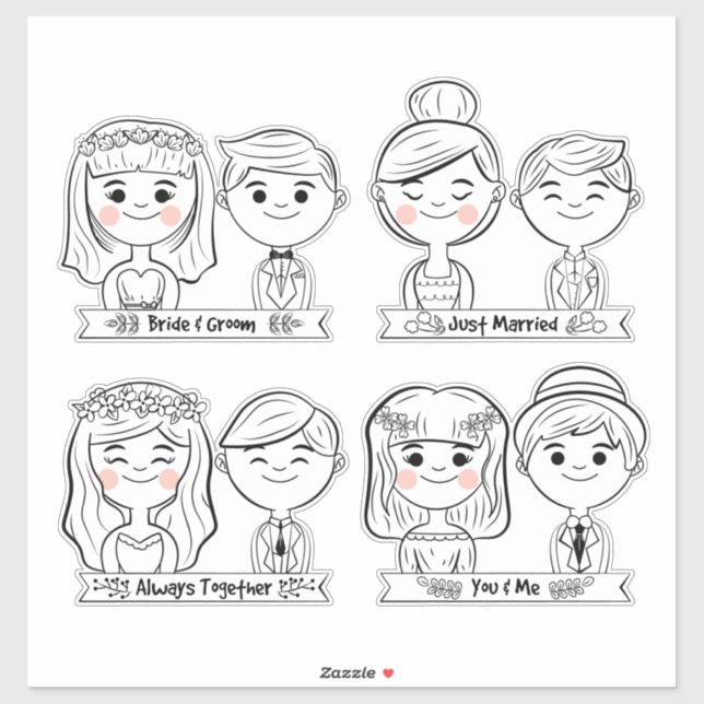 Just Married Bride and Groom Sticker (Sheet)