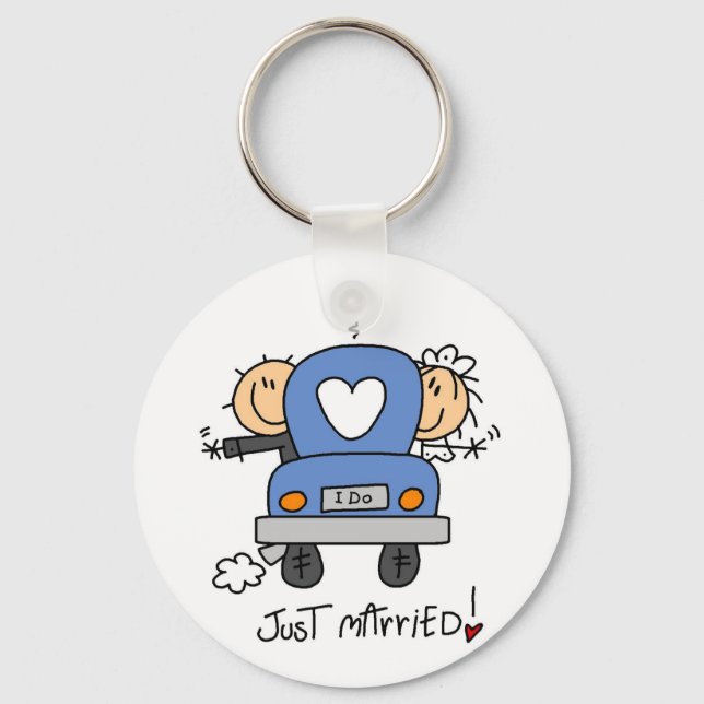 Just Married Bride and Groom T-shirts and Gifts Keychain (Front)