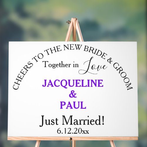 Just Married Bride and Groom Violet Names White Acrylic Sign