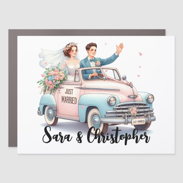 Just married bride and groom wedding car magnet (Front)