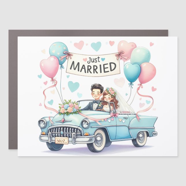 Just married bride and groom wedding car magnet (Front)