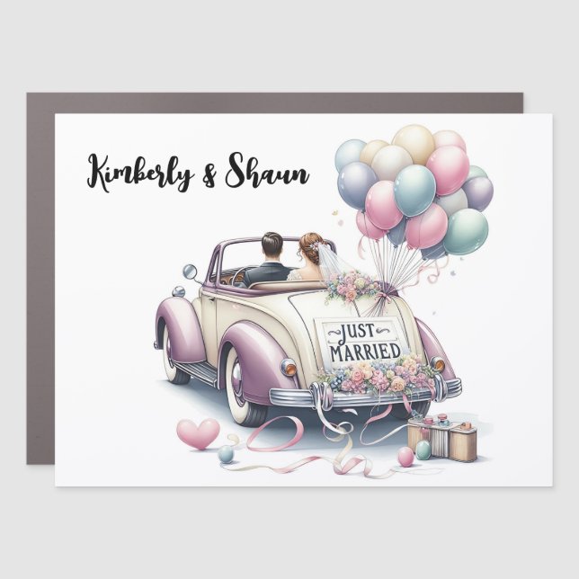 Just married bride and groom wedding car magnet (Front)