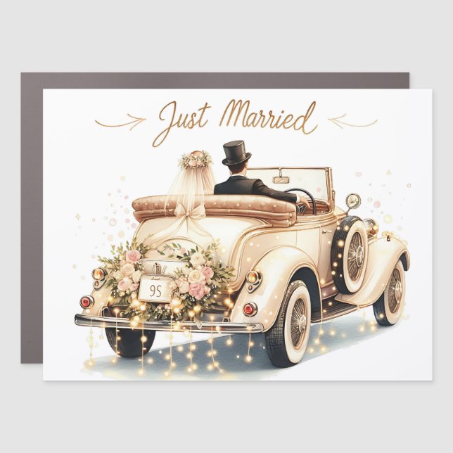 Just married bride and groom wedding car magnet (Front)