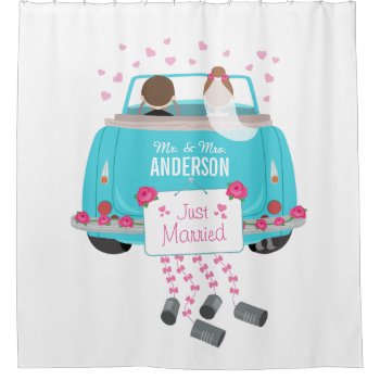 Just Married Bride And Groom Wedding Car Shower Curtain by ShowerCurtain101 at Zazzle