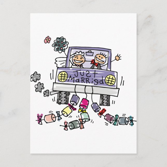 Just Married Bride And Groom Wedding Celebration Postcard (Front)