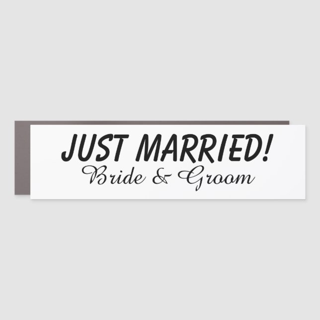 JUST MARRIED Bride and Groom Wedding Names Car Magnet (Front)