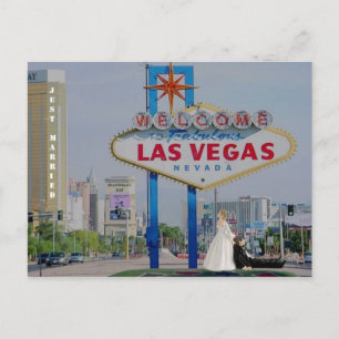JUST MARRIED Bride drag Groom Las Vegas Postcard