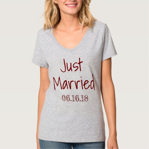 Just Married Bride Football Jersey Gray and Red T_Shirt