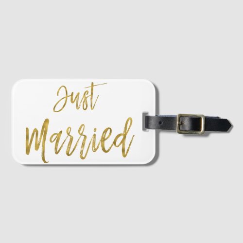 Just Married Bride Gold Foil Luggage Bag Tag