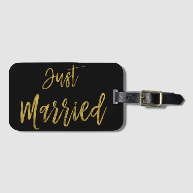Just Married Bride Gold Foil Luggage Bag Tag (Front Horizontal)