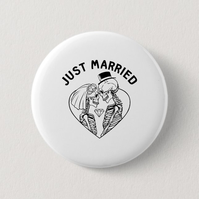 Just Married Bride Groom Skeleton Couple Halloween Button (Front)
