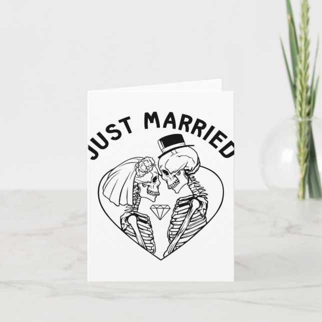 Just Married Bride Groom Skeleton Couple Halloween Card (Front)