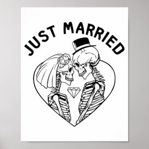 Just Married Bride Groom Skeleton Couple Halloween Poster