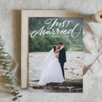 Just Married Brush Modern Calligraphy Wedding Announcement