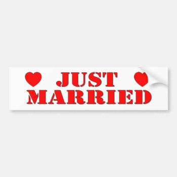 Just Married Bumper Sticker Red Hearts Stencil by Stickies at Zazzle