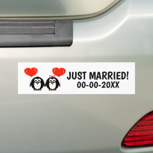 Just Married Bumper Sticker with cute cartoon