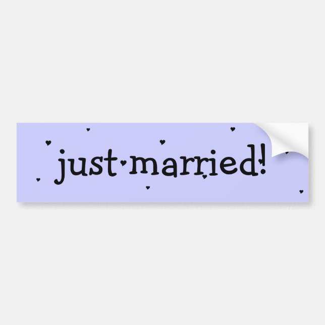 "just married!" bumper sticker with hearts (Front)