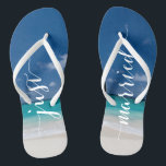 Just Married Calligraphy Beach Wedding Flip Flops<br><div class="desc">Just Married calligraphy beach wedding party flip flops with slim straps</div>