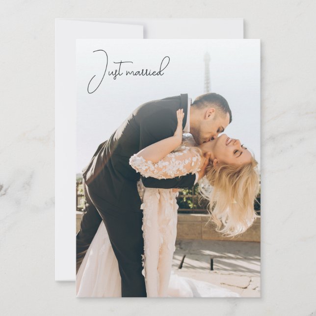 Just Married Calligraphy Elopement Announcement (Front)