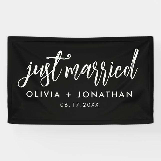Just Married Calligraphy Script Wedding Banner (Horizontal)