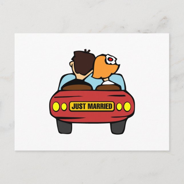 Just Married Car and Couple Announcement Postcard (Front)