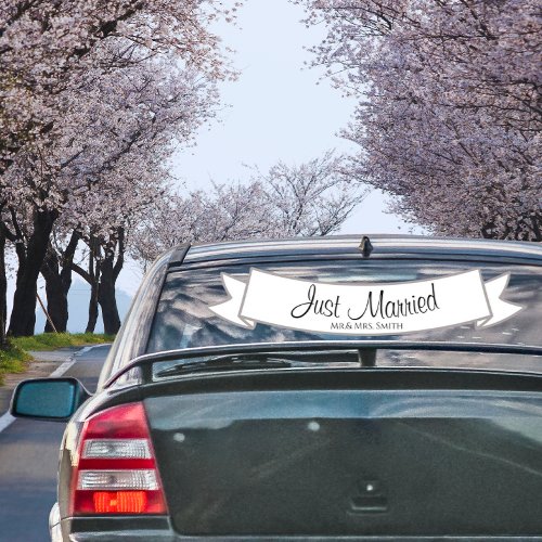 Just Married Car Banner for Wedding or Honeymoon Window Cling