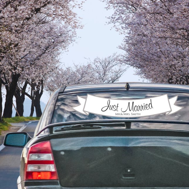 Just Married Car Banner for Wedding or Honeymoon Window Cling (Just Married Car Wedding Sign Banner Custom)