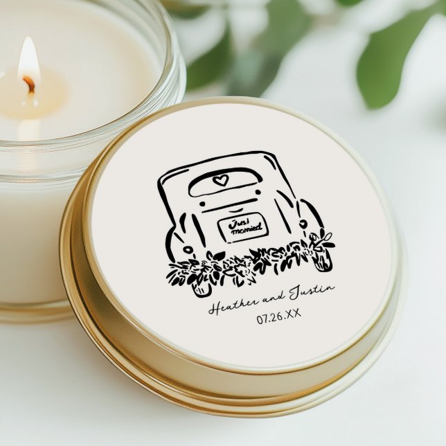 Just Married Car Custom Wedding Favors Classic Round Sticker (Creator Uploaded)