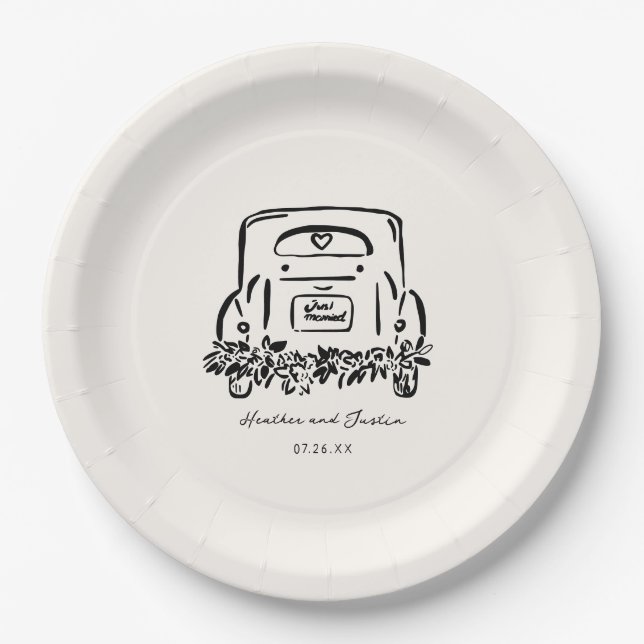 Just Married Car Custom Wedding Favors Paper Plates (Front)