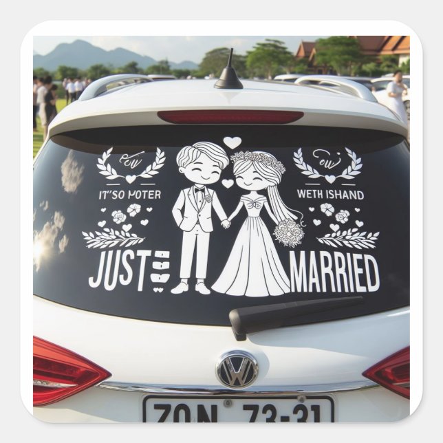 "Just Married" car decal stickers for the couple's (Front)
