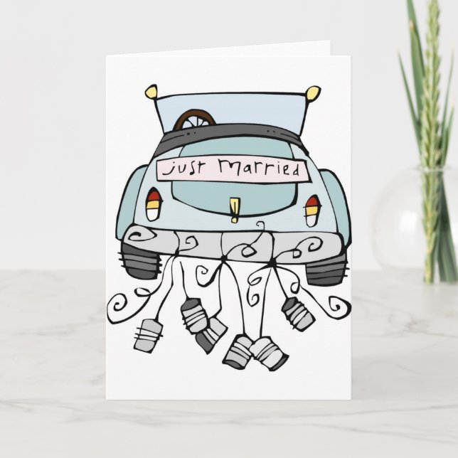 Just married car dragging cans announcement (Front)