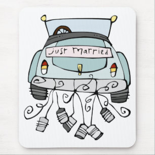 Just married car dragging cans mouse pad