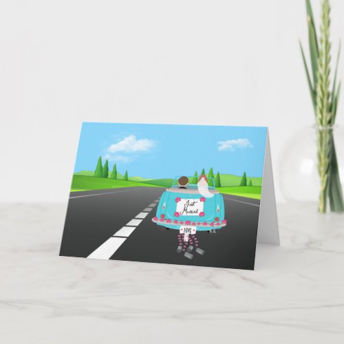 Just Married Car On Road Card