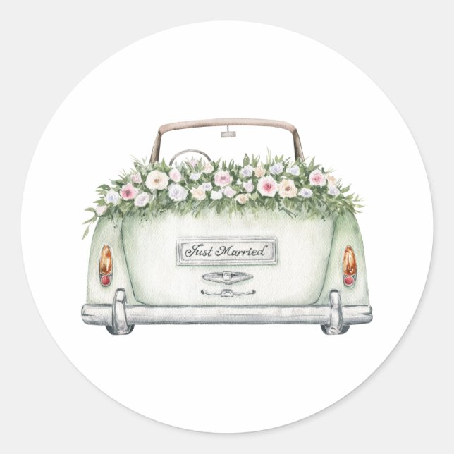 Just Married Car Watercolor Sticker (Front)